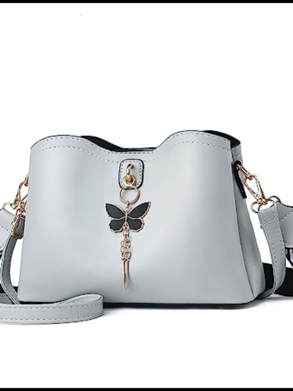 PU Leather Crossbody Bag Small Satchel Purse with Butterfly Design